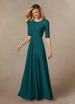 Azazie Raelyn Mother of the Bride Dresses Peacock A-Line Lace Mesh Dress image3