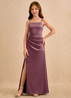 Azazie Cannoli Girls Formal Flower Girl Dresses Amethyst A-Line Pleated Stretch Satin Dress image5