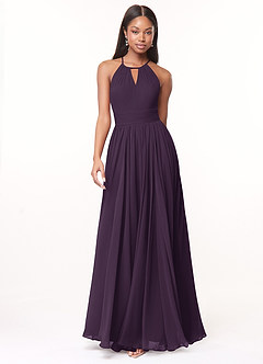 Azazie Cherish Bridesmaid Dresses Plum A-Line Pleated Chiffon Dress image4