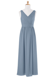 Azazie Kora Vestido de Azul Polvoriento de Gasa/ Chiffon de Acampanado con Plisado image5