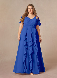 Azazie Watson vestidos de madre de la novia Vestido de Azul Real de Gasa de Corte En A con Cuello en V image6