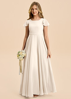 Azazie Cady Junior Abito A-Line in Chiffon Plissettato Alabastro Bianco image1