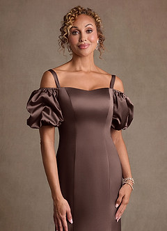 Azazie Redding Kleider für die Brautmutter Etui Gestreift Stretch-Satin Kleid Ganache image9