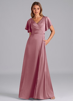 Azazie Ambrosia Bridesmaid Dresses Vintage Mauve A-Line Pleated Stretch Satin Dress image5