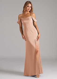 Azazie Callan Brautjungfernkleider Wandelbar A-Linie Plissee Stretch-Satin Kleid Roségold image1