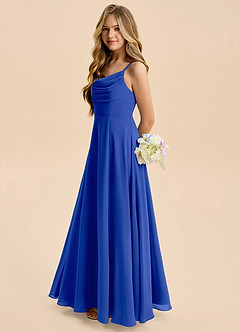 Azazie Gia Junior A-Linie Plissee Chiffon Kleid Königsblau image1