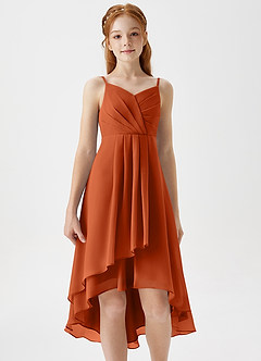 Azazie Mariam Junior Robe Trapèze en Mousseline de soie Plissée Orange Brûlée image5