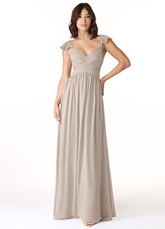 Azazie Lissa Bridesmaid Dresses Frost A-Line Lace Chiffon Dress image1
