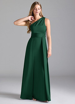 Azazie Dallas Bridesmaid Dresses Dark Green A-Line One Shoulder Stretch Satin Dress image1