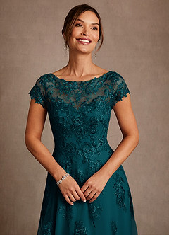 Azazie Jalinda Mother of the Bride Dresses Pine A-Line Lace Chiffon Dress image5