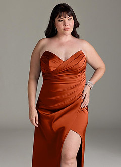 Azazie Yola Bridesmaid Dresses Paprika Sheath V-Neck Pleated Stretch Satin Convertible Dress image21