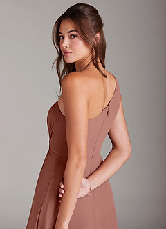 Azazie Brooke Bridesmaid Dresses Cedar Rose A-Line One Shoulder Chiffon Dress image2