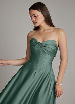 Azazie Meleena Bridesmaid Dresses Eucalyptus A-Line Strapless Stretch Satin Dress image4