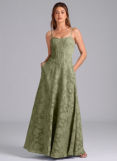 Azazie Stasy Final Sale Pistachio A-Line Sweetheart Neckline Floral Burnout Dress image3