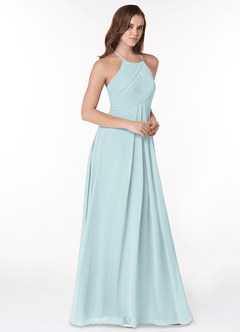 Azazie Ginger Bridesmaid Dresses Mist A-Line Halter Pleated Chiffon Dress image1