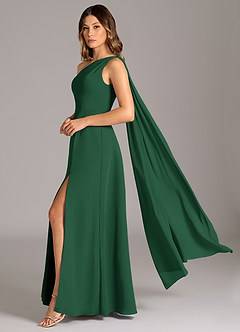 Azazie Tella Kleider zum Anprobieren zu Hause A-Linie One-Shoulder Chiffon Kleid Dunkelgrün image1