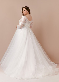 Azazie Freya Wedding Dresses Diamond White Champagne A-Line Sequins Tulle Dress image10