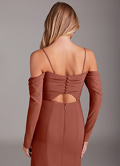 Azazie Hallie Brautjungfernkleider Meerjungfrau-Linie Langarm Chiffon Kleid Rotbraun image6