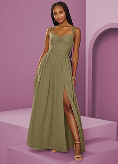 Barbie ♥ Azazie Abiti da Damigella Abito A-Line in Chiffon Plissettato Verde Muschio image12