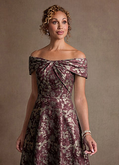 Azazie Harriett Brudens mor kjoler A-Line Off-Shoulder Blomster Jacquard Gulv-længde Kjole image3