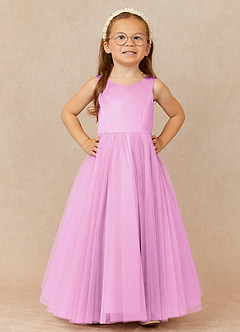 Azazie Muni Flower Girl Dresses Candy Pink A-Line Bow Tulle Dress image2