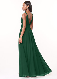 Azazie Maren Robes de demoiselle d'honneur Robe Trapèze en Mousseline de soie Plissée Vert Foncé image4