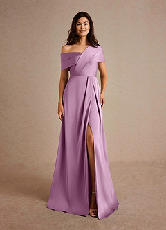 Azazie Milton Mother of the Bride Dresses Wisteria A-Line Pleated Stretch Satin Dress image7