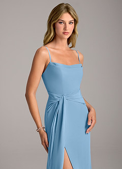 Azazie Tahlia Bridesmaid Dresses Steel Blue A-Line with Belt Chiffon Dress image2