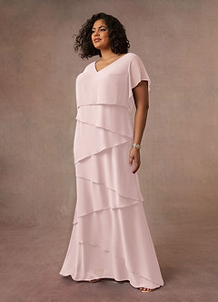 Azazie OHara Mère de la mariée Robes Robe Trapèze en Mousseline de soie Col V Rose Pâle image13
