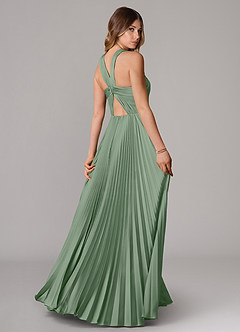 Azazie Afra Bridesmaid Dresses Matcha A-Line Pleated Stretch Satin Dress image2