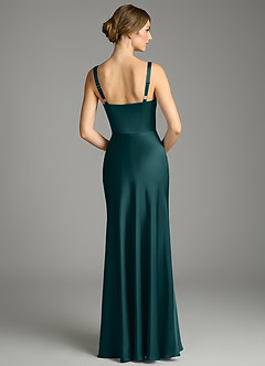 Azazie Alouette Bridesmaid Dresses Pine Mermaid Pleated Stretch Satin Dress image2