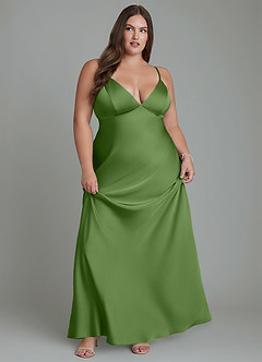 Azazie Stefania Robes de demoiselle d'honneur Robe Trapèze en Satin extensible Basilic image11