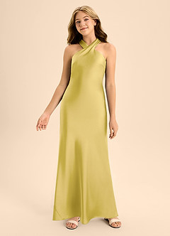 Azazie Doretta Junior Robe Sirène en Satin extensible Plissé Canari image4