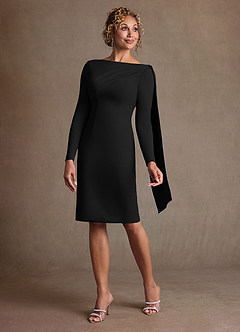 Azazie Merian Mother of the Bride Dresses Black Column Pleated Stretch Crepe Dress image3