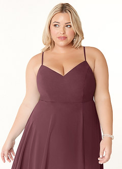 Azazie Clarissa Bridesmaid Dresses Sangria A-Line V-Neck Chiffon Dress image11