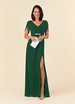 Azazie Marianne Mother of the Bride Dresses Dark Green Sheath V-Neck Pleated Chiffon Dress image4