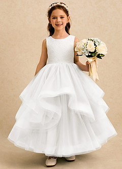Azazie Madison Flower Girl Dresses Ivory Ball-Gown Lace Tulle Dress image1