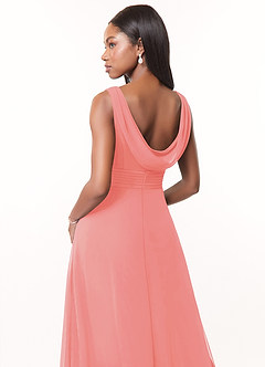 Azazie Karina Bridesmaid Dresses Coral A-Line Pleated Chiffon Dress image4