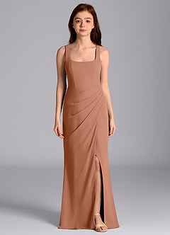 Azazie Mero Junior Abito Sirena in Chiffon Plissettato Bronzo image4