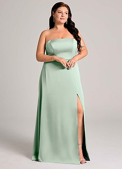 Azazie Wren Bridesmaid Dresses Agave A-Line Strapless Stretch Satin Convertible Dress image12