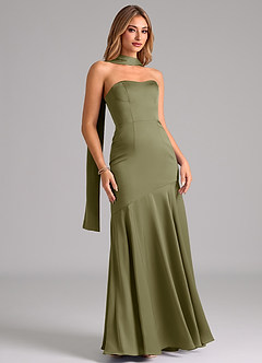 Azazie Shiloh Vestidos de damas de honor Vestido de Pistacho de Satén Elástico de Corte Sirena Convertible con Sin tirantes image3