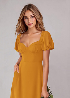 Azazie Fatima Bridesmaid Dresses Butterscotch A-Line with Pockets Chiffon Dress image6
