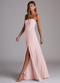 Azazie Wren Bridesmaid Dresses Blushing Pink A-Line Side Slit Chiffon Convertible Dress image6