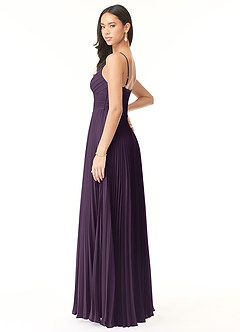 Azazie Vini Brautjungfernkleider A-Linie V-Hals Gefaltet Chiffon Kleid Pflaume image4