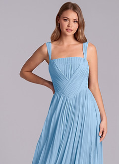 Azazie Mina Final Sale Dusty Blue A-Line Pleated Chiffon Dress image2