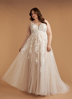 Azazie Sorella Hochzeitskleider A-Linie V-Hals Pailletten Tüll Kleid Diamantweiß Nude image13