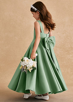 Azazie Honey Bear Flower Girl Dresses Matcha A-Line Pleated Matte Satin Dress image4