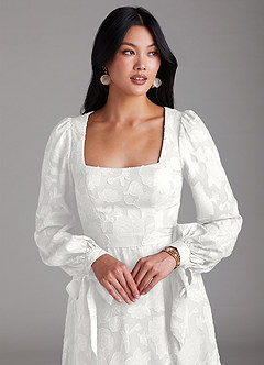 Azazie Leonia Brautjungfernkleider A-Linie Langarm Blumen-Burnout Kleid Weiß image6