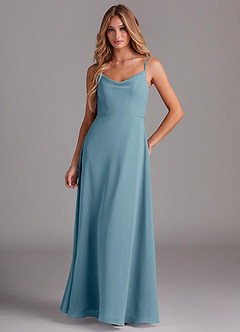 Azazie Daenerys Bridesmaid Dresses Moody Blue A-Line Cowl Chiffon Dress image1