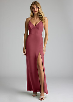 Azazie Becca Bridesmaid Dresses Merlot Sheath V-Neck Chiffon Dress image1